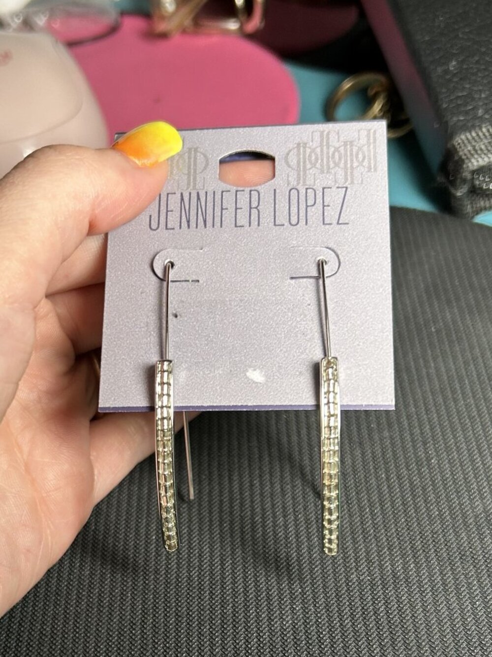 NWT Jennifer Lopez Silver Rhinestone Vertical Bar Arc Drop Earrings Kohl's